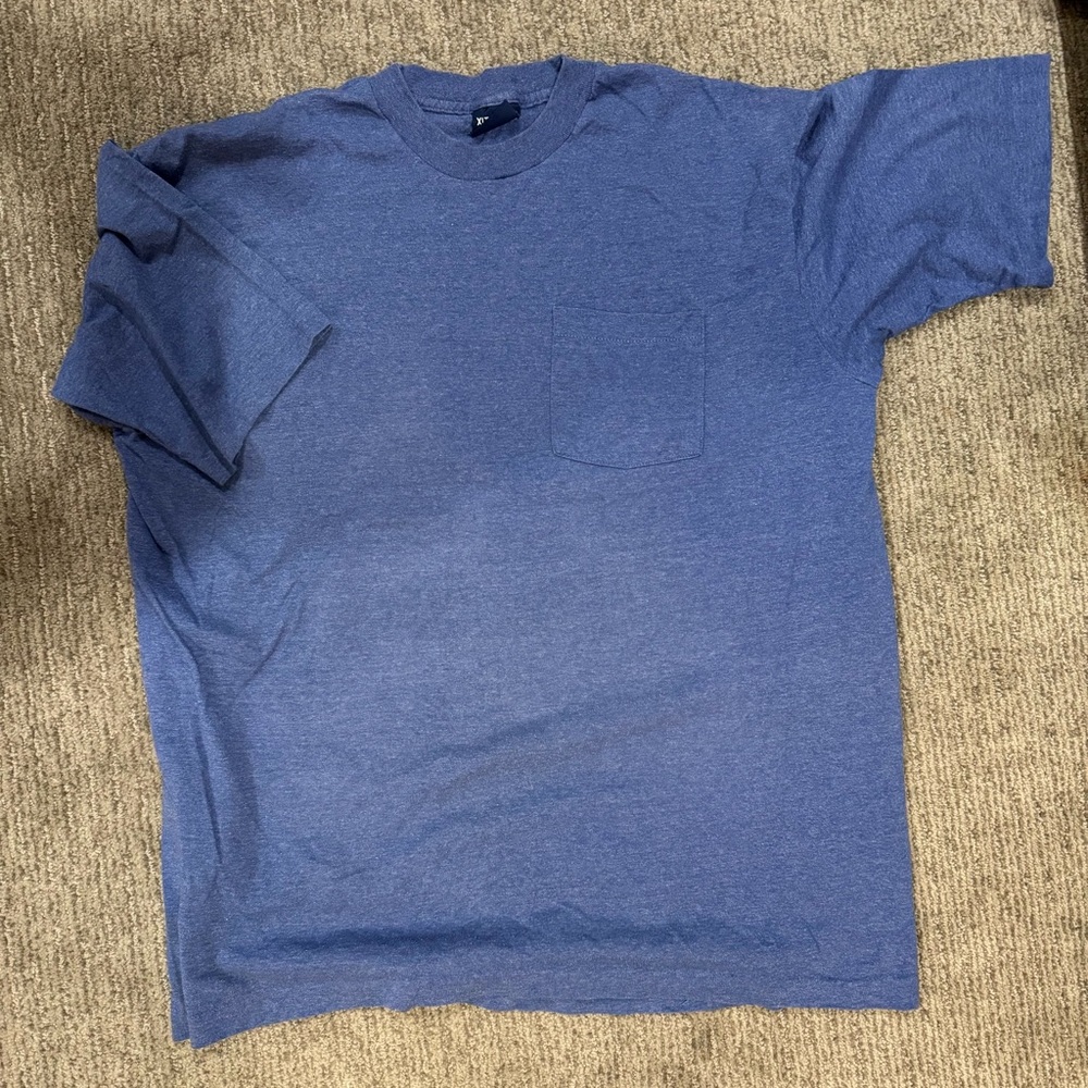 Vintage Single Stitch Tee XLT Blue Pocket T-Shirt Made in USA 90s Y2K